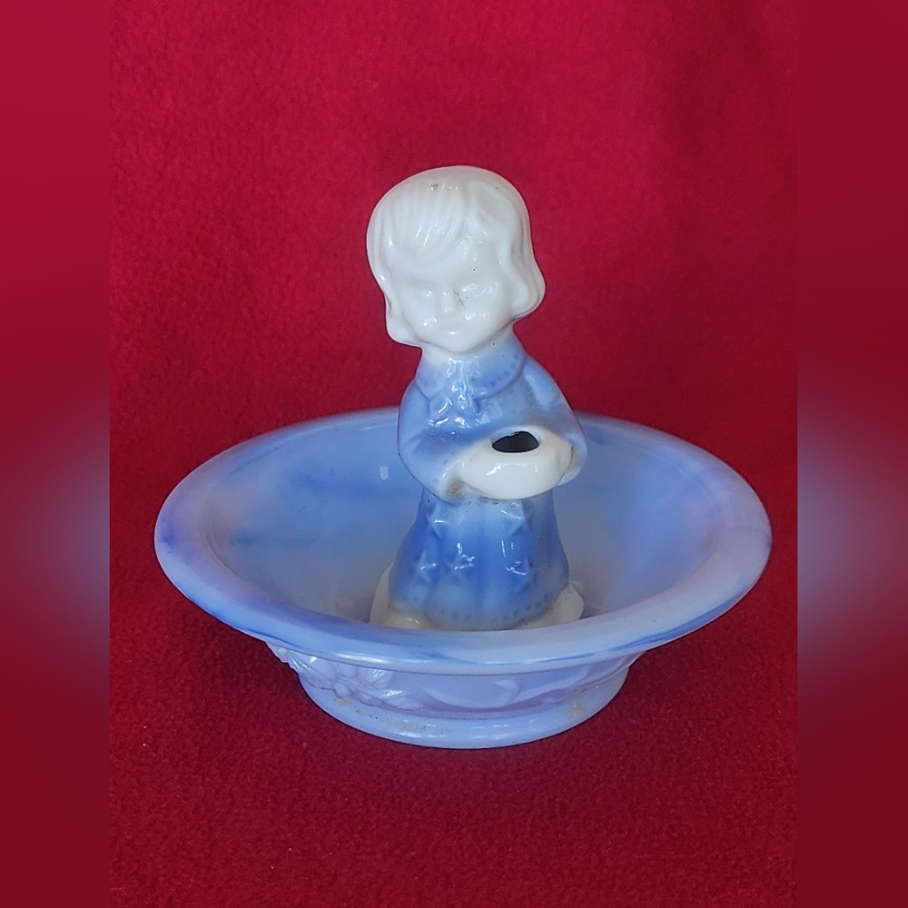 Small Girl Candle Holder and 1978 Avon Bowl